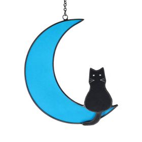 Black And White Cat Pendant Moon Stained Glass Window Ornaments