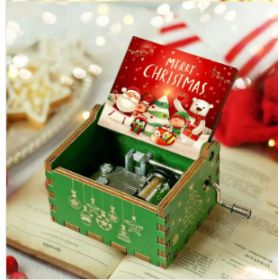 Wooden Hand-cranked Music Box Merry Christmas Music Ornaments