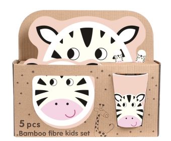 Bamboo Fiber Children's Compartment Tray Spork Tableware Set