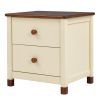 Wooden Nightstand with Two Drawers for Kids,End Table for Bedroom,Cream+Walnut
