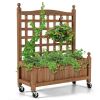 32in Wood Planter Box with Trellis Mobile Raised Bed for Climbing Plant