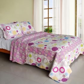 [Colorful Bubble] Cotton 3PC Vermicelli-Quilted Patchwork Quilt Set (Full/Queen Size)