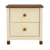 Wooden Nightstand with Two Drawers for Kids,End Table for Bedroom,Cream+Walnut