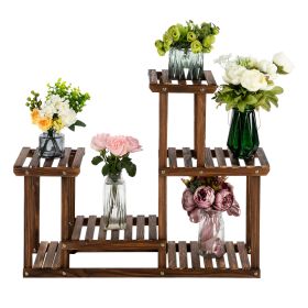 4-Story 7-Seat Multi-Function Carbonized Wood Plant Stand Vertical Shelf Flower Display Rack Holder