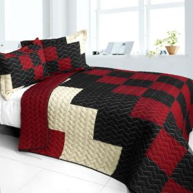 [Pearl Turquoise] 3PC Vermicelli - Quilted Patchwork Quilt Set (Full/Queen Size)