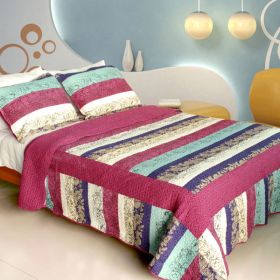 [Secret Season] Cotton 3PC Vermicelli-Quilted Printed Quilt Set (Full/Queen Size)
