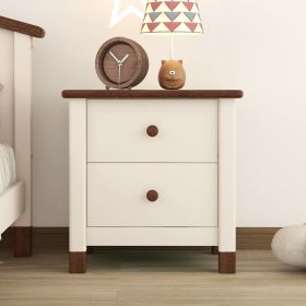 Wooden Nightstand with Two Drawers for Kids,End Table for Bedroom,Cream+Walnut
