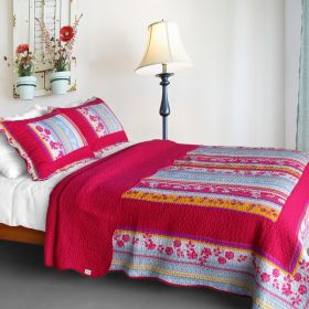 [Blooming Garden] Cotton 3PC Vermicelli-Quilted Patchwork Quilt Set (Full/Queen Size)