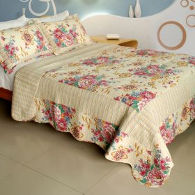 [Girl Memories] 100% Cotton 3PC Vermicelli-Quilted Patchwork Quilt Set (Full/Queen Size)