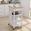 Kitchen island rolling trolley cart with towel rack rubber wood table top