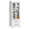 FCH MDF Spray Paint 2 Glass Doors 2 Pumping Bathroom Cabinet White