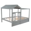 Full Size House Bed with Roof, Window and Drawer - Gray