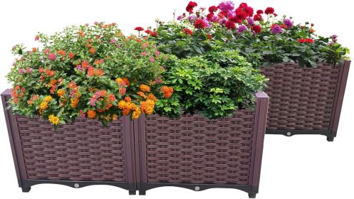 Plastic Raised Garden Bed, Set of 4 Planter Grow Boxes 15" H for Indoor & Outdoor Vegetable Fruit Flower Herb Growing Box