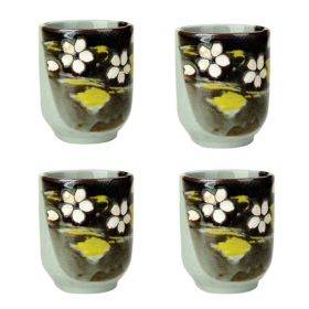 4Pcs Japanese Style Carved Flower Ceramic Teacups Small Straight Wine Cups 150ML