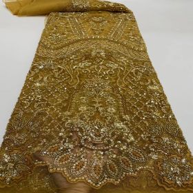 Embroidery Heavy Industry Beaded Tulle Lace Fabric (Option: Gold-5 Yards)