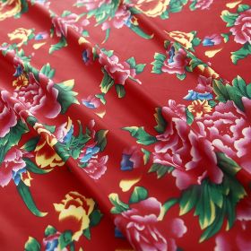 Red Chinese Style Gorgeous Flowers Print Polyester Chiffon Fabric (Option: Red-2m)
