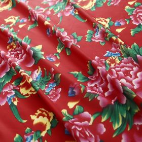 Red Chinese Style Gorgeous Flowers Print Polyester Chiffon Fabric (Option: Red-2m)