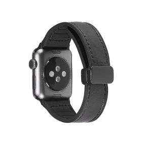 Magnetic Buckle Crazy Horse Grain Leather Suitable For Watch Band (Option: Matte Black-38mmto40mmto41mm)