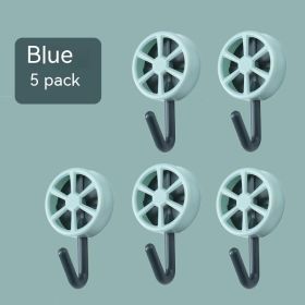 Plastic Kitchen Bathroom Hook Punch-free Hook Power Post Seamless Behind The Door Wall Coat And Hat Hook Self-adhesive Hook (Option: 5 Pack Blue)