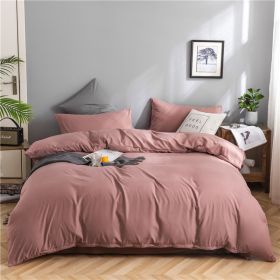 Simple Style Bedding 4 Piece Quilt Cover Sheet Pillowcase Cotton Spring Summer Autumn Winter Solid Two-color Student Dormitory (Color: Dark pink, size: 200x230cm 4-piece)