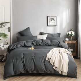 Simple Style Bedding 4 Piece Quilt Cover Sheet Pillowcase Cotton Spring Summer Autumn Winter Solid Two-color Student Dormitory (Color: Dark Gray, size: 220x240cm 4-piece)