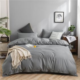 Simple Style Bedding 4 Piece Quilt Cover Sheet Pillowcase Cotton Spring Summer Autumn Winter Solid Two-color Student Dormitory (Color: light grey, size: 220x240cm 4-piece)