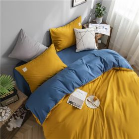 Simple Style Bedding 4 Piece Quilt Cover Sheet Pillowcase Cotton Spring Summer Autumn Winter Solid Two-color Student Dormitory (Color: yellow blue, size: 150x200cm 3-piece)