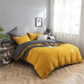 Simple Style Bedding 4 Piece Quilt Cover Sheet Pillowcase Cotton Spring Summer Autumn Winter Solid Two-color Student Dormitory (Color: yellow gray, size: 220x240cm 4-piece)