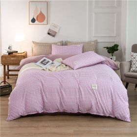 Simple Style Bedding 4 Piece Quilt Cover Sheet Pillowcase Cotton Spring Summer Autumn Winter Solid Two-color Student Dormitory (Color: purple plaid, size: 220x240cm 4-piece)