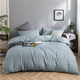 Simple Style Bedding 4 Piece Quilt Cover Sheet Pillowcase Cotton Spring Summer Autumn Winter Solid Two-color Student Dormitory (Color: sky blue, size: 200x230cm 4-piece)