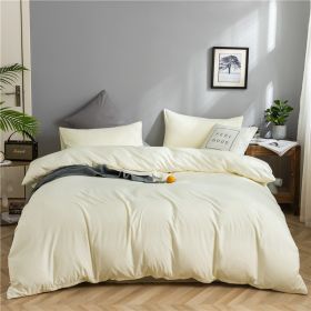 Simple Style Bedding 4 Piece Quilt Cover Sheet Pillowcase Cotton Spring Summer Autumn Winter Solid Two-color Student Dormitory (Color: beige, size: 220x240cm 4-piece)