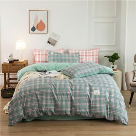 Simple Style Bedding 4 Piece Quilt Cover Sheet Pillowcase Cotton Spring Summer Autumn Winter Solid Two-color Student Dormitory (Color: green plaid, size: 150x200cm 3-piece)