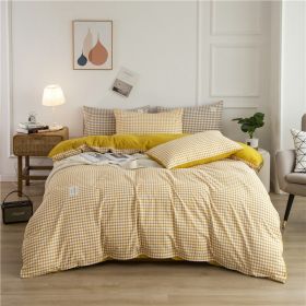 Simple Style Bedding 4 Piece Quilt Cover Sheet Pillowcase Cotton Spring Summer Autumn Winter Solid Two-color Student Dormitory (Color: yellow plaid, size: 180x200cm 4-piece)