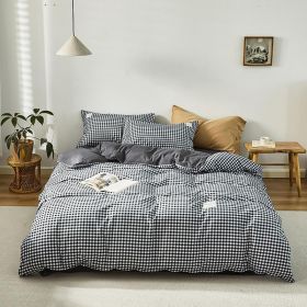 Simple Style Bedding 4 Piece Quilt Cover Sheet Pillowcase Cotton Spring Summer Autumn Winter Solid Two-color Student Dormitory (Color: small black plaid, size: 150x200cm 3-piece)