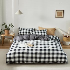 Simple Style Bedding 4 Piece Quilt Cover Sheet Pillowcase Cotton Spring Summer Autumn Winter Solid Two-color Student Dormitory (Color: black plaid, size: 220x240cm 4-piece)