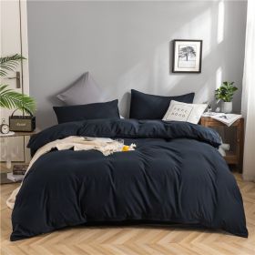 Simple Style Bedding 4 Piece Quilt Cover Sheet Pillowcase Cotton Spring Summer Autumn Winter Solid Two-color Student Dormitory (Color: Navy blue, size: 150x200cm 3-piece)