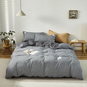 Simple Style Bedding 4 Piece Quilt Cover Sheet Pillowcase Cotton Spring Summer Autumn Winter Solid Two-color Student Dormitory (Color: small black plaid, size: 220x240cm 4-piece)