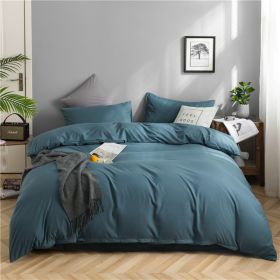 Simple Style Bedding 4 Piece Quilt Cover Sheet Pillowcase Cotton Spring Summer Autumn Winter Solid Two-color Student Dormitory (Color: Blue, size: 220x240cm 4-piece)