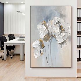 Handmade Oil Painting Fancy Wall Art Personalized Gifts Abstract White Floral Painting On canvas Large Flower Oil Painting Minimalist Modern Living Ro (Style: 1, size: 60X90cm)