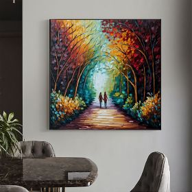 Hand Painted Oil Painting Abstract Original Romantic Cityscape Oil Painting On Canvas Large Wall Art Colorful Tree Painting Custom Painting Living roo (Style: 1, size: 150x150cm)