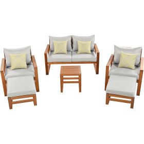 Outdoor Patio Wood 6-Piece Conversation Set; Sectional Garden Seating Groups Chat Set with Ottomans and Cushions for Backyard; Poolside; Balcony (Color: Grey)