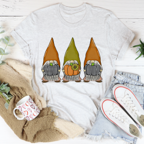 Pumpkin Gnomes Fall T-Shirt (Color: Ash, size: L)