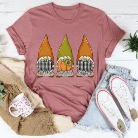 Pumpkin Gnomes Fall T-Shirt (Color: Mauve, size: 3XL)