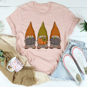 Pumpkin Gnomes Fall T-Shirt (Color: Heather Prism Peach, size: S)