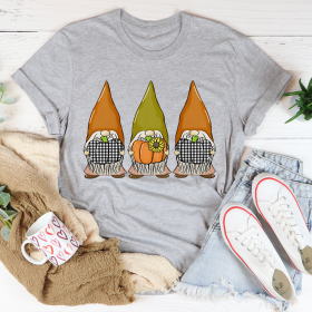 Pumpkin Gnomes Fall T-Shirt (Color: Athletic Heather, size: S)