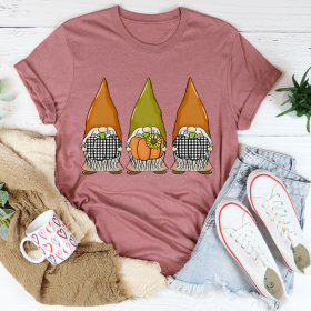 Pumpkin Gnomes Fall T-Shirt (Color: Mauve, size: S)
