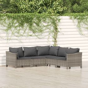 5 Piece Patio Lounge Set with Cushions Gray Poly Rattan (Color: gray)