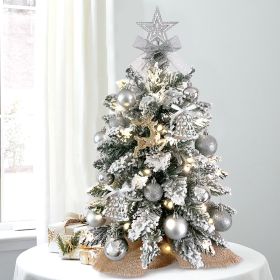 2ft Mini Christmas Tree with Light Artificial Small Tabletop Christmas Decoration with Flocked Snow;  Exquisite Decor & Xmas Ornaments for Table Top f (Color: Silver)