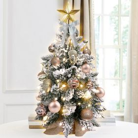 2ft Mini Christmas Tree with Light Artificial Small Tabletop Christmas Decoration with Flocked Snow;  Exquisite Decor & Xmas Ornaments for Table Top f (Color: champagne)