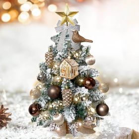 2ft Tabletop Christmas Tree with Light Artificial Small Mini Christmas Decoration with Flocked Snow;  Exquisite Decor & Xmas Ornaments for Table Top f (Color: Gold opt2)